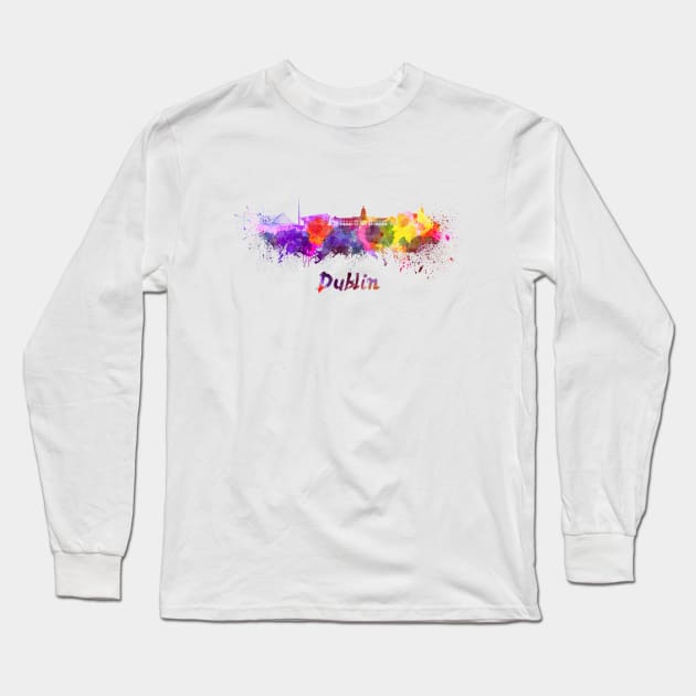 Dublin skyline in watercolor Long Sleeve T-Shirt by PaulrommerArt